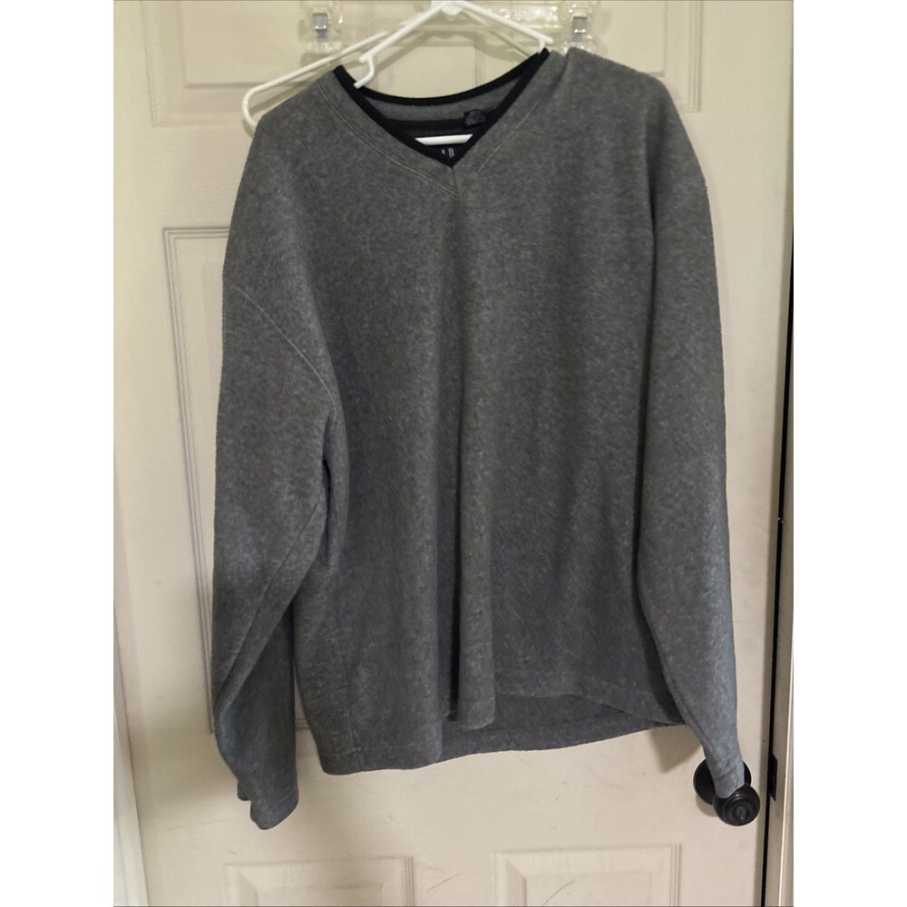 Vintage 90s GAP Fleece V-Neck Pullover Mens X L Gray Long Sleeve Sweater